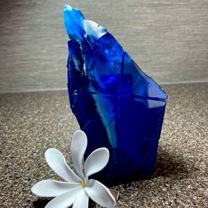 Original Blue glass rock | 6.5"H x 3.5"W